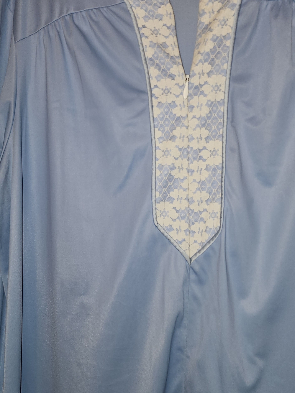 jcpenney Light Blue Long Caftan Robe w/White Floral Lae Garden Dress Sz L - Picture 2 of 7